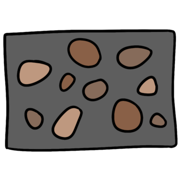 gray rectangle with various brown lumps in.